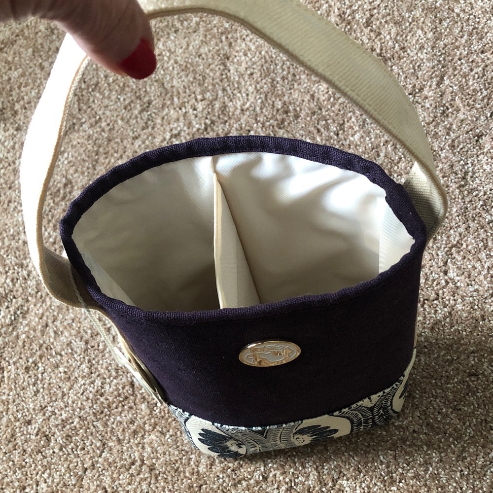 Spartina 449 Double Wine Caddy Ashley River navy blue/off white linen New - Picture 5 of 11